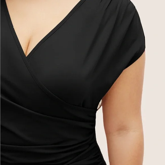BloomChic Elegant Black Wrap Blouse - Picture 4 of 7